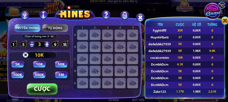 Chinh Phục Thử Thách Dò Mìn Tại Minigame Mines RikVip Với Cơ Hội Nhận Thưởng Cực Khủng