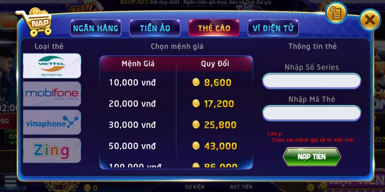 Hướng Dẫn Nạp Tiền RikVip Siêu Tốc Đón Đầu Mọi Cơ Hội Chiến Thắng